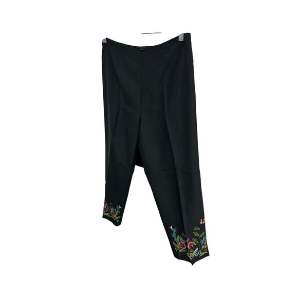 Allison Taylor Womens Black Capris Pants Floral Embroidered Hem Silk Blend Sz 10 - Picture 3 of 9